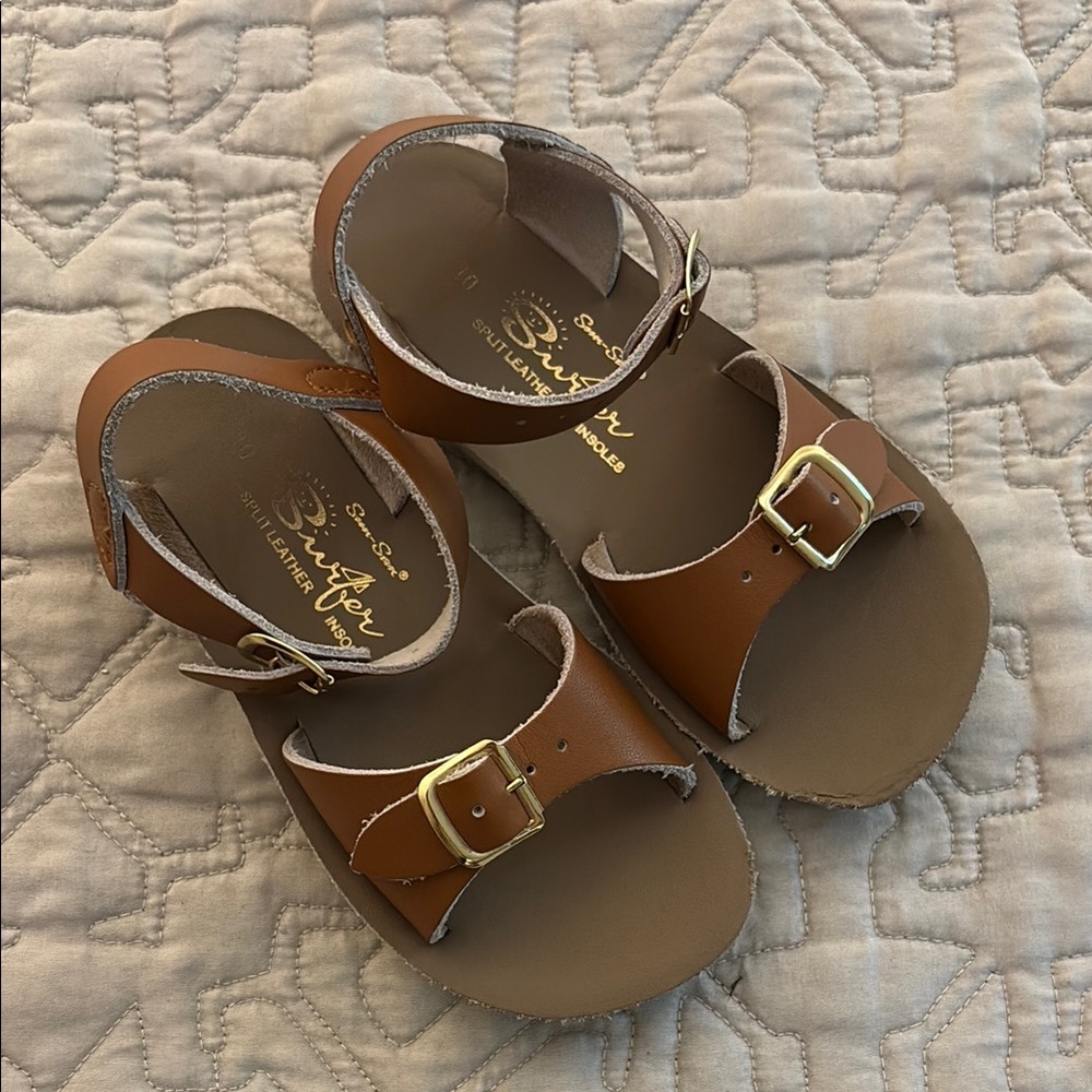 Salt Water Sandals Brown Leather Flip Flops